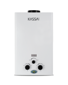 Calentador de agua KASSAI con flujo 6 Lpm. 1 servicio. Gas propano (LP) 