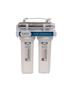 Purificador de agua filtración básica PURIKOR de 3 etapas. Flujo 0.5 gpm. Luz UV 